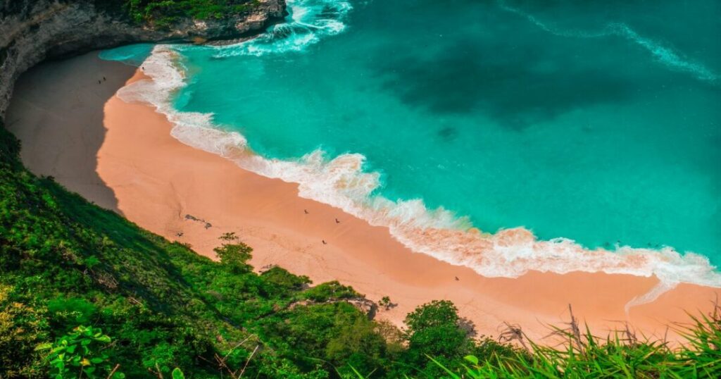 Aerial drone view of Nusa Penida Bali and Phi Phi Island Thailand beach comparison