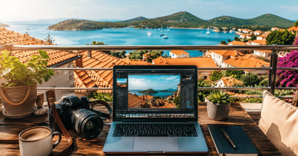 travel blogger using social media tips to create content abroad