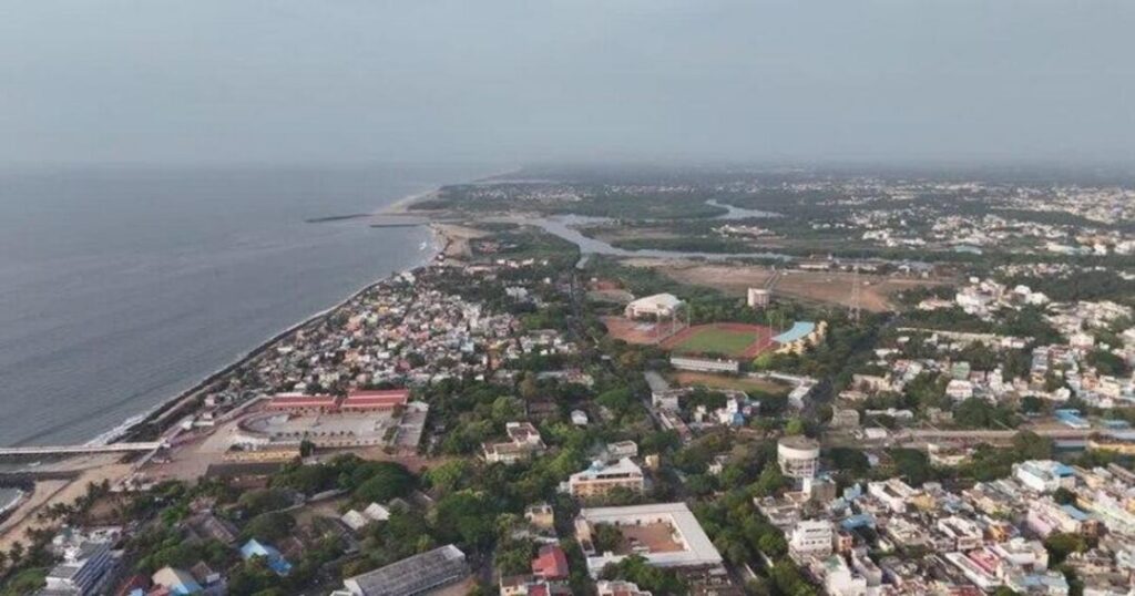 Sunrise over the Bay of Bengal seen from Kakinada Beach promenade