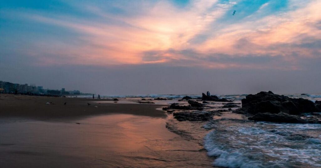 Evening crowd and promenade lights at RK Beach Visakhapatnam