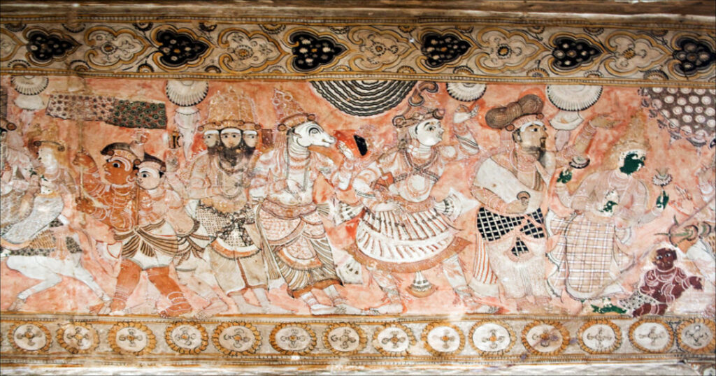  Vijayanagara-era ceiling murals painted in natural dyes inside Lepakshi Temple's Natya Mandapa